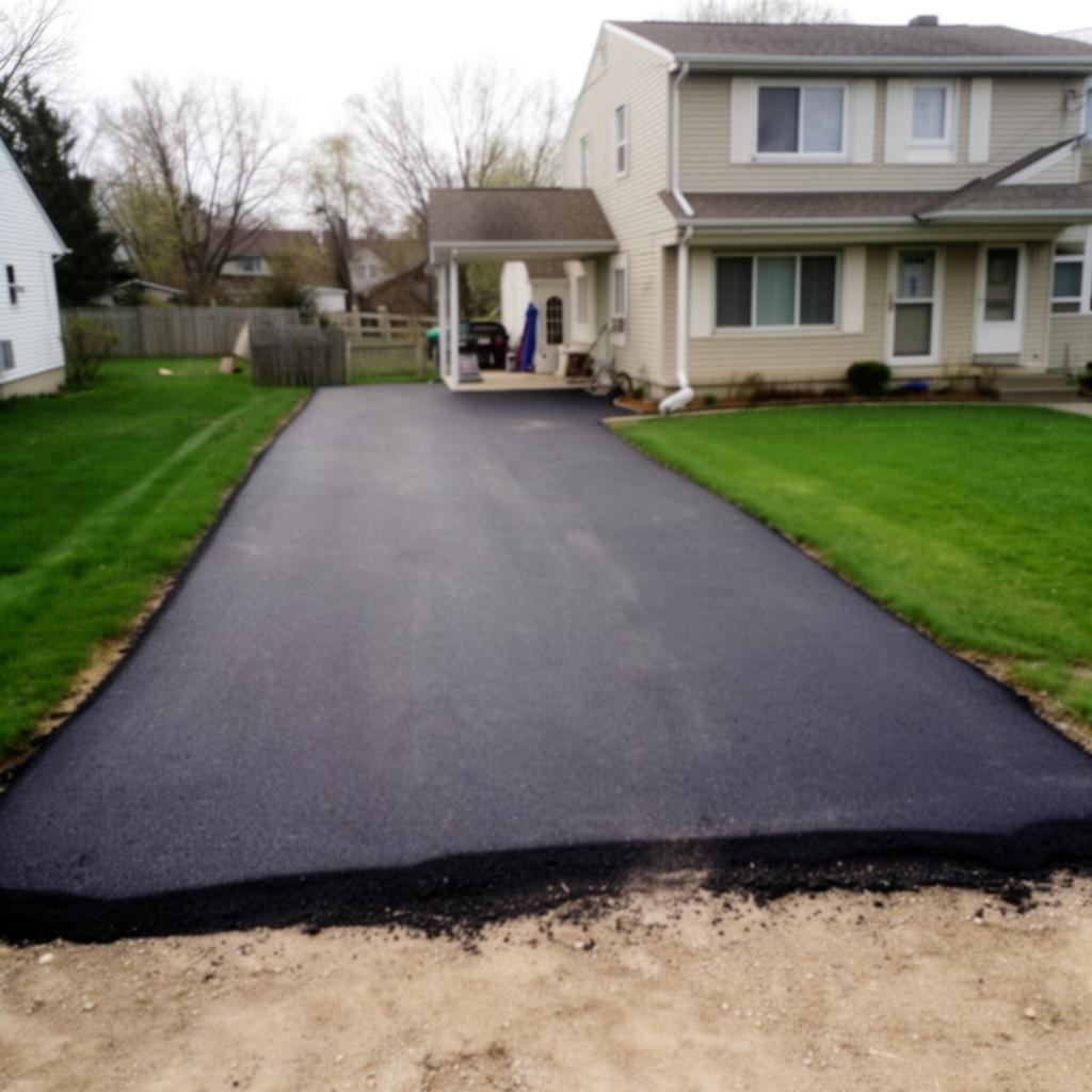 Freshly paved residential asphalt driveway in Greater Lansing, Michigan
